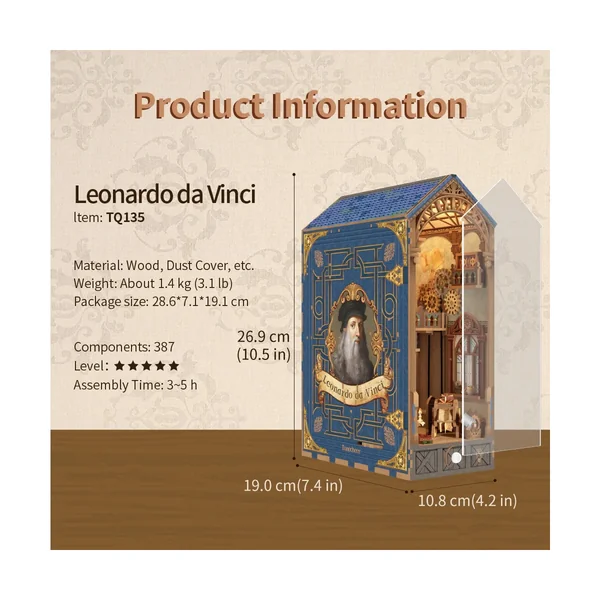 BOOK NOOK KIT - DIY- Leonardo Da Vinci - 387pcs + LED Light