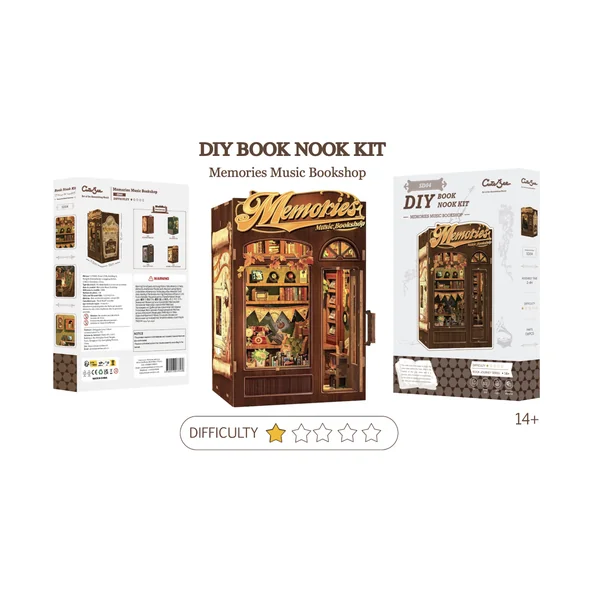 BOOK NOOK KIT - DIY- Libraire Musicale Memories - 136pc +Eclairage LED