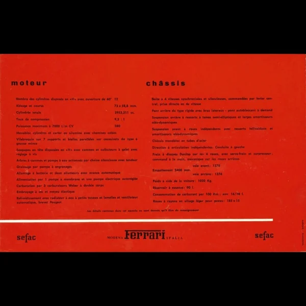 Brochure Ferrari 250 granturismo berlinetta 1961 en Français