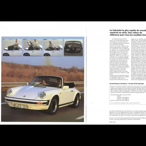 Brochure Porsche 911 SC Cabriolet en français