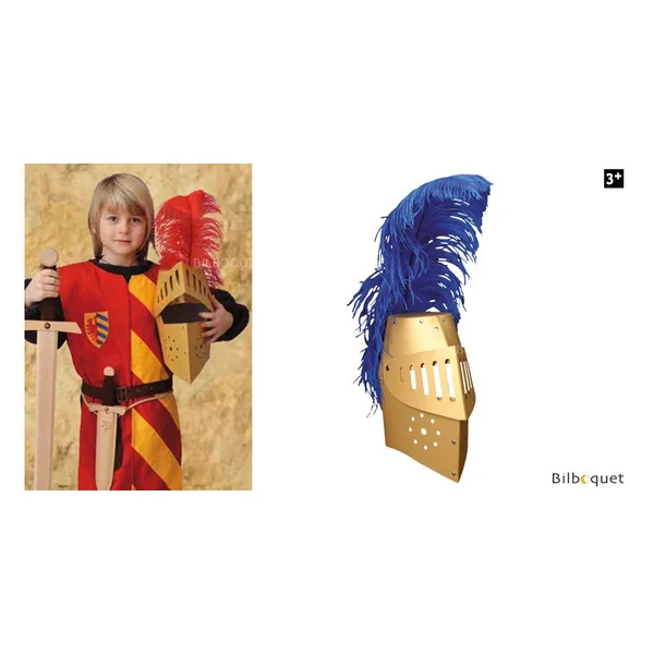 Casque doré riveté avec plume - Accessoire enfant