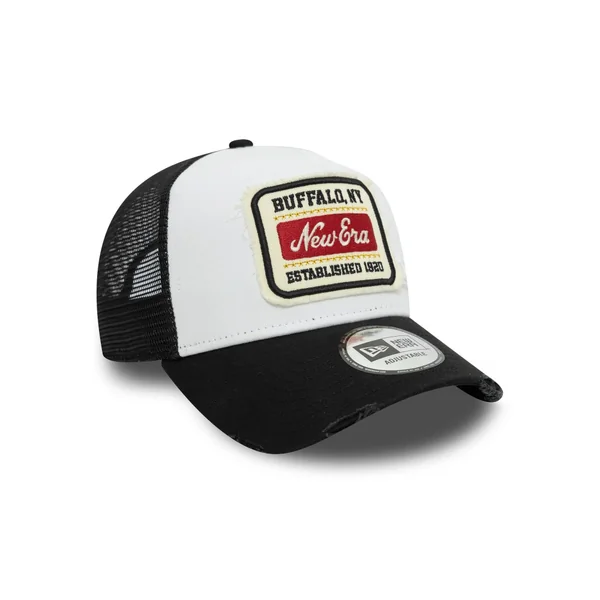 Casquette 9FORTY A-Frame Trucker New Era Patch Distressed Blanc & Noir