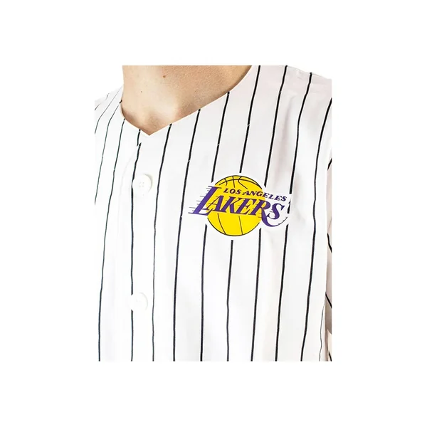 Chemise de baseball New Era blanche LA Lakers Pinstripe