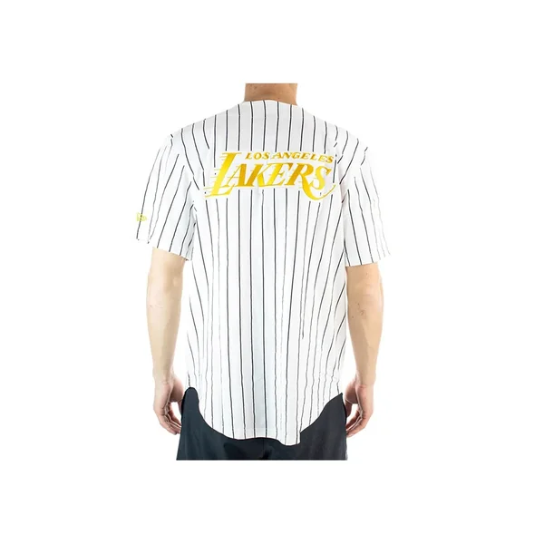 Chemise de baseball New Era blanche LA Lakers Pinstripe