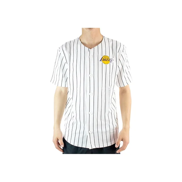 Chemise de baseball New Era blanche LA Lakers Pinstripe