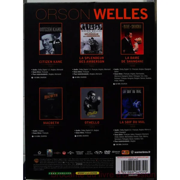 Coffret Orson Welles 6 films DVD Titres en description
