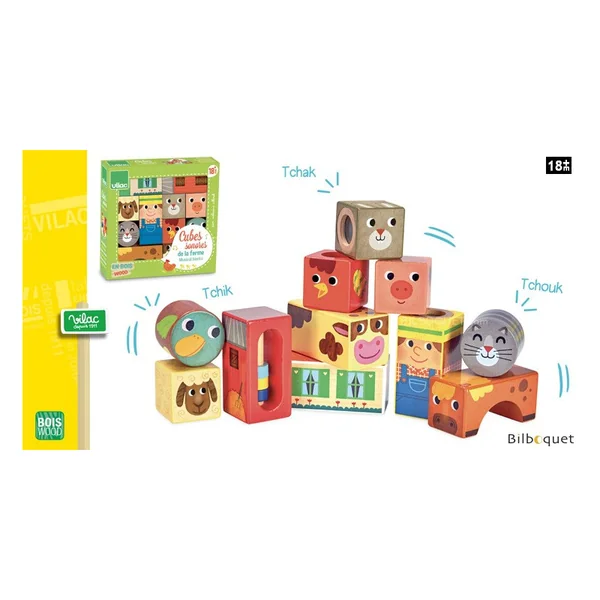 Cubes sonores de la ferme - Jouets en bois