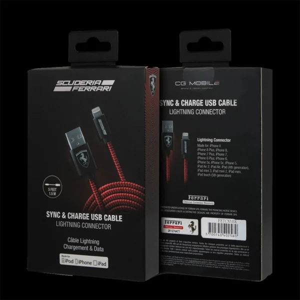Câble USB Ferrari Iphone Ipad Rouge / Noir FETCNYBK