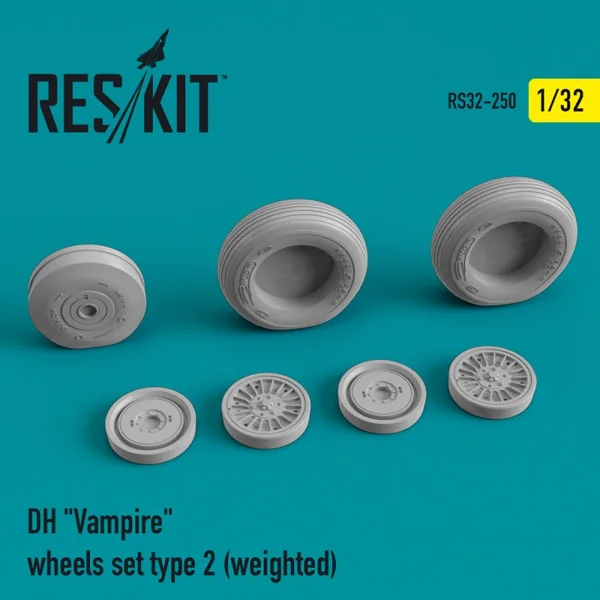 de Havilland Mk.3/Mk.5 Vampire wheels set type 2 (weighted) (designed to be used with Infinity Models kits)