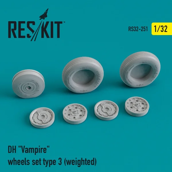 de Havilland Mk.3/Mk.5 Vampire wheels set type 3 (weighted) (designed to be used with Infinity Models kits)