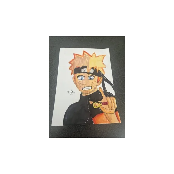 Dessin naruto feute à alcool et crayon de couleur