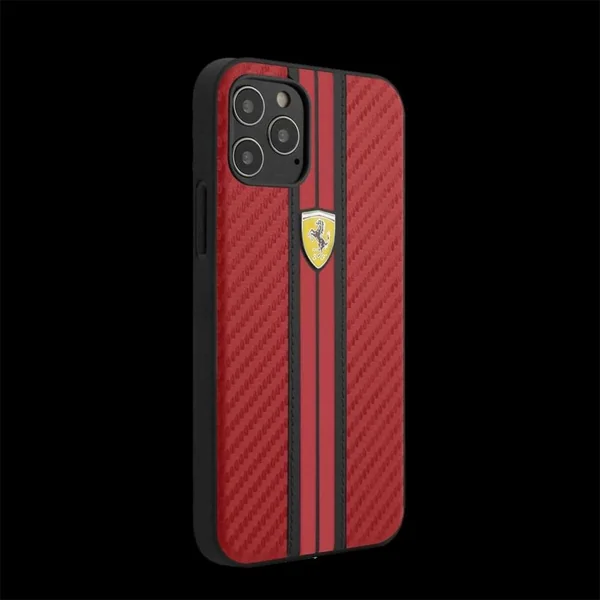 Ferrari coque iPhone 12 Pro (6.1") Cuir Carbone Rouge FESNECHCP12MIRE