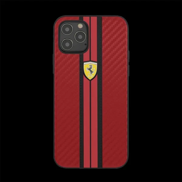 Ferrari coque iPhone 12 Pro (6.1") Cuir Carbone Rouge FESNECHCP12MIRE