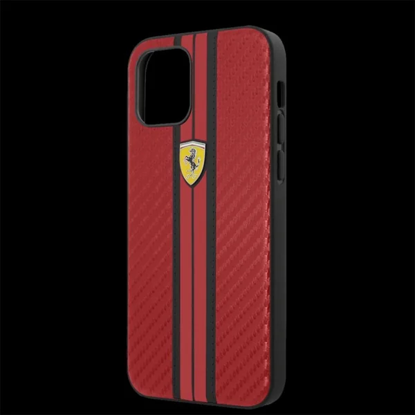 Ferrari coque iPhone 12 Pro (6.1") Cuir Carbone Rouge FESNECHCP12MIRE