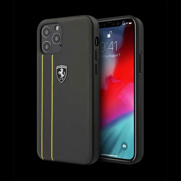 Ferrari coque iPhone 12 Pro (6.1") Cuir Noir FEODIHCP12MDG