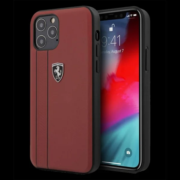Ferrari coque iPhone 12 Pro (6.1") Cuir Rouge FEODIHCP12MRE