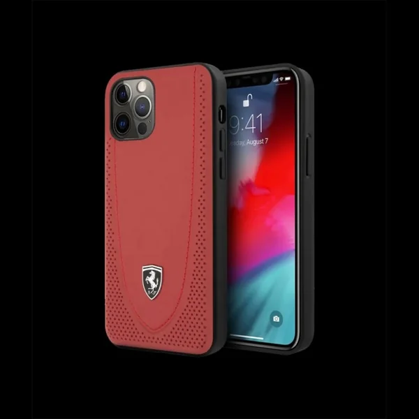 Ferrari coque iPhone 12 Pro (6.1") Cuir Rouge FEOGOHCP12MRE
