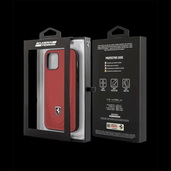 Ferrari coque iPhone 12 Pro (6.1") Cuir Rouge FEOGOHCP12MRE