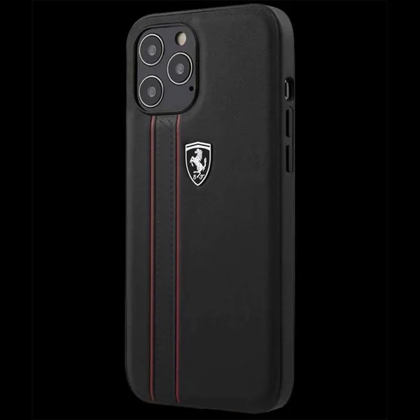 Ferrari coque iPhone 12 Pro Max (6.7") Cuir Noir FEODIHCP12LBK
