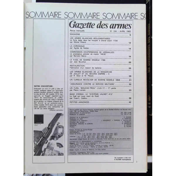 Gazette des armes N° d'Avril-Aout 1982 relié