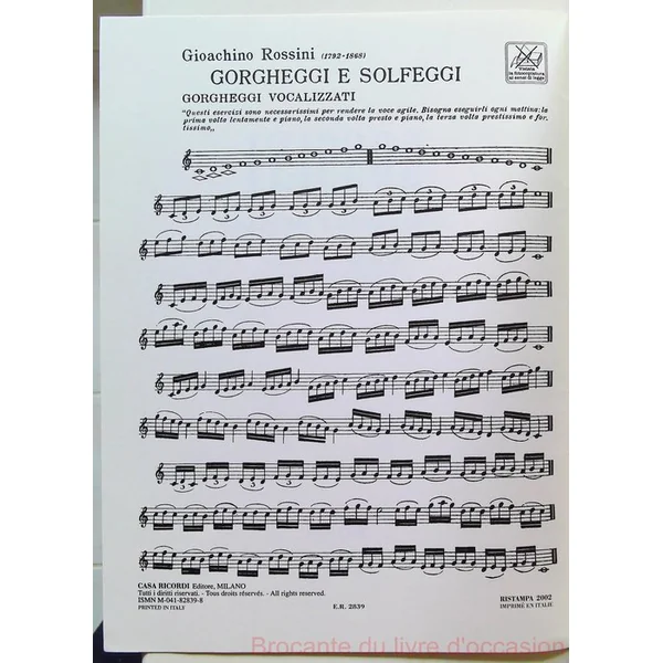 Gorgheggi e solfeggi (Vocalises pour le Bel canto) Partition