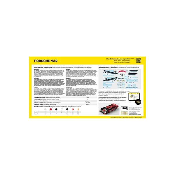 HELLER 56109 MAQUETTE STARTER KIT PORSCHE 962 1/43