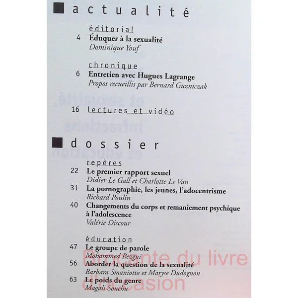 Jeunes et sexualité, infractions et éducation