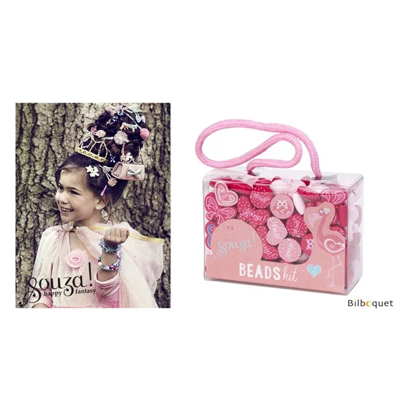 Kit de perles en bois, rose-fuchsia-corail - Loisirs créatifs
