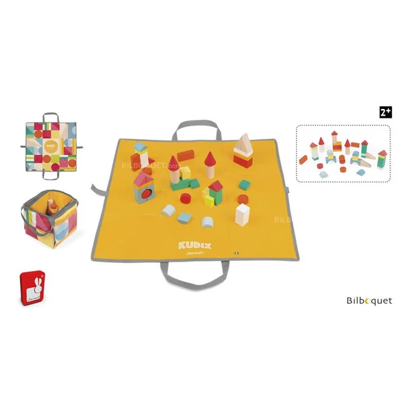 Kubix, 40 cubes en bois avec tapis de jeu