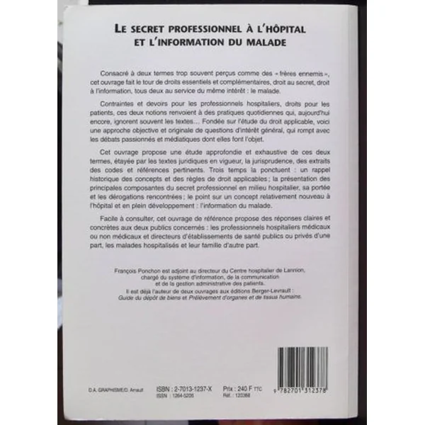 Le secret professionnel à l'hopital et l'information du malade