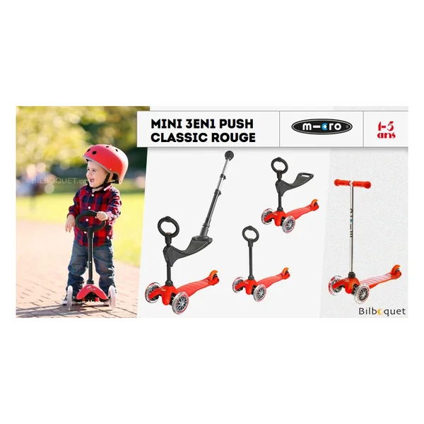 Mini Micro 3-en-1 Push Classique Rouge - trottinette et porteur