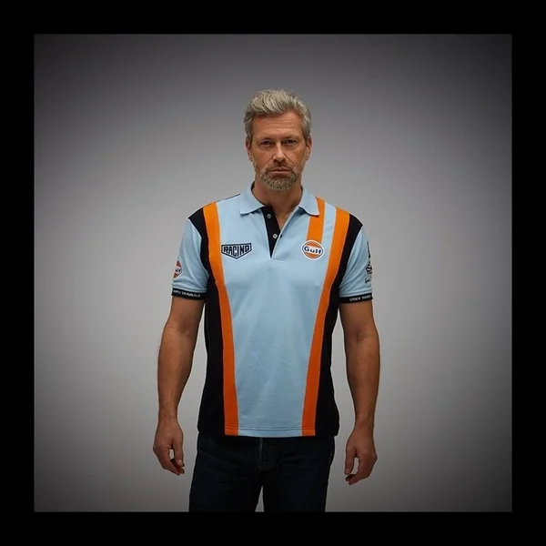 Polo Gulf Racing Pro Stripes bleu gulf - homme