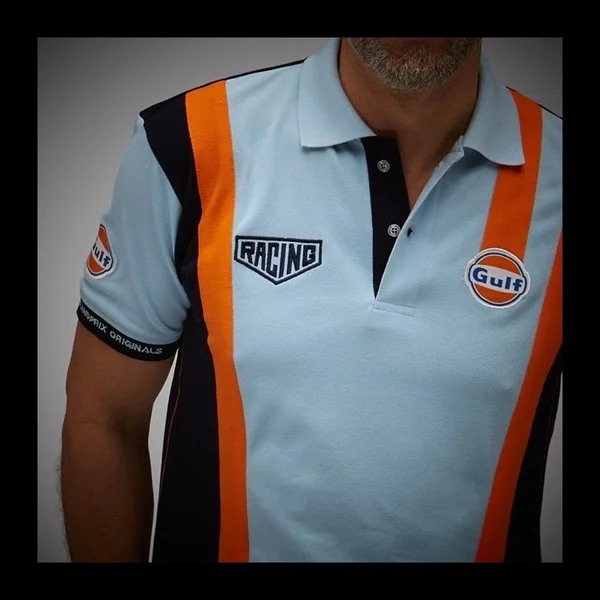 Polo Gulf Racing Pro Stripes bleu gulf - homme