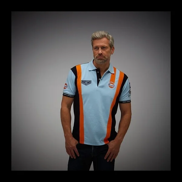 Polo Gulf Racing Pro Stripes bleu gulf - homme