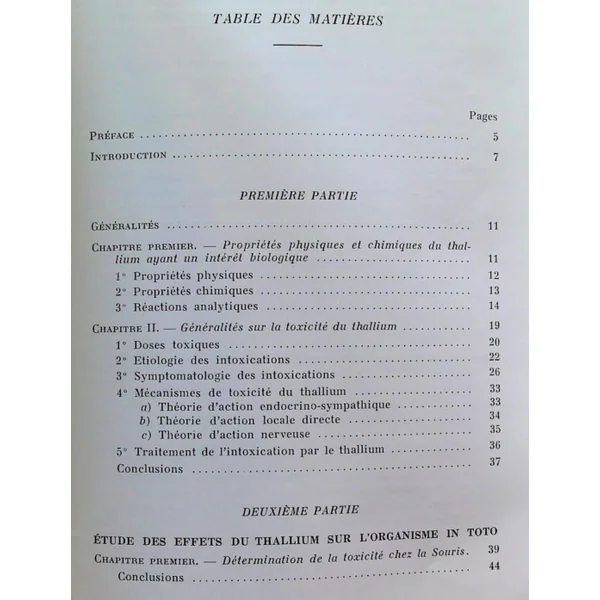 Recherches sur la toxicologie du Thallium