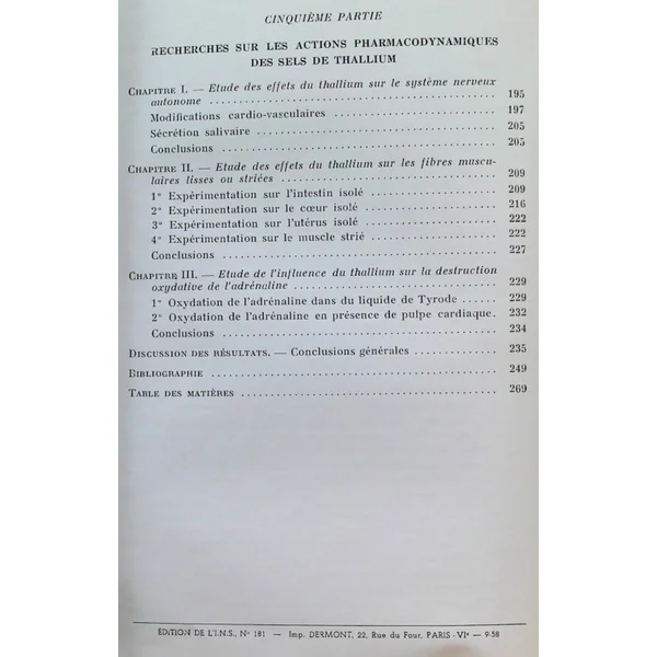 Recherches sur la toxicologie du Thallium