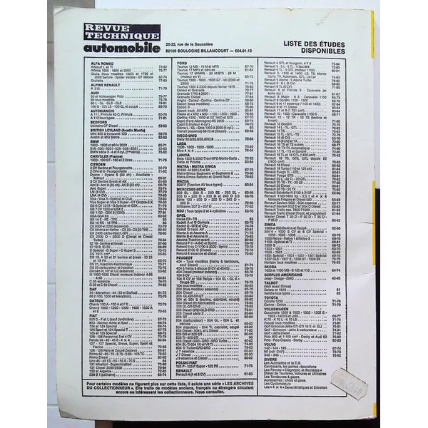Revue Technique Automobile - PEUGEOT 305 - 1982 à 1988