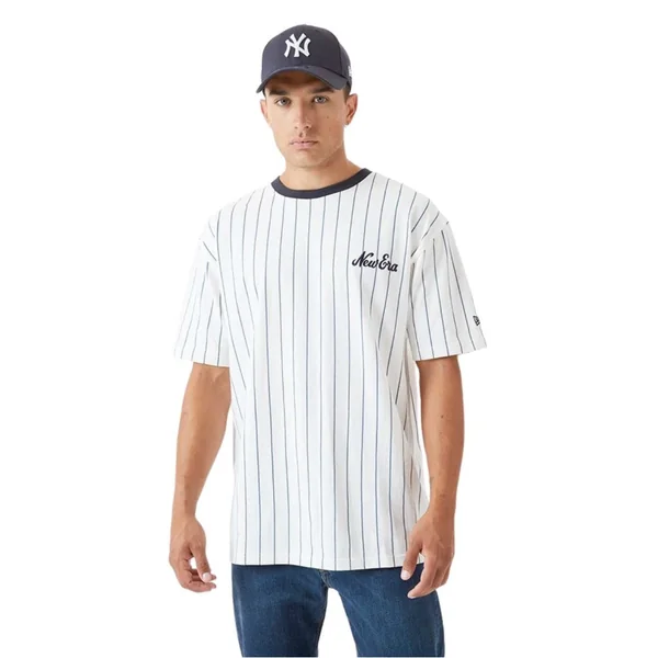 T-shirt Baseball New era à rayures fines Blanc