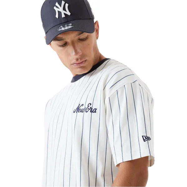 T-shirt Baseball New era à rayures fines Blanc