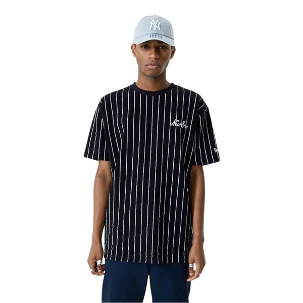 T-shirt Baseball New era à rayures fines bleu