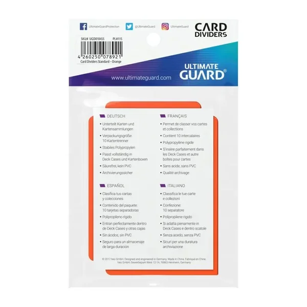 Ultimate Guard 10 intercalaires pour cartes Card Dividers taille standard Orange