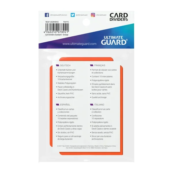 Ultimate Guard 10 intercalaires pour cartes Card Dividers taille standard Orange
