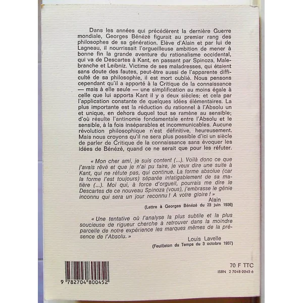 Un Philosophe méconnu, Georges Bénézé : 1888-1978
