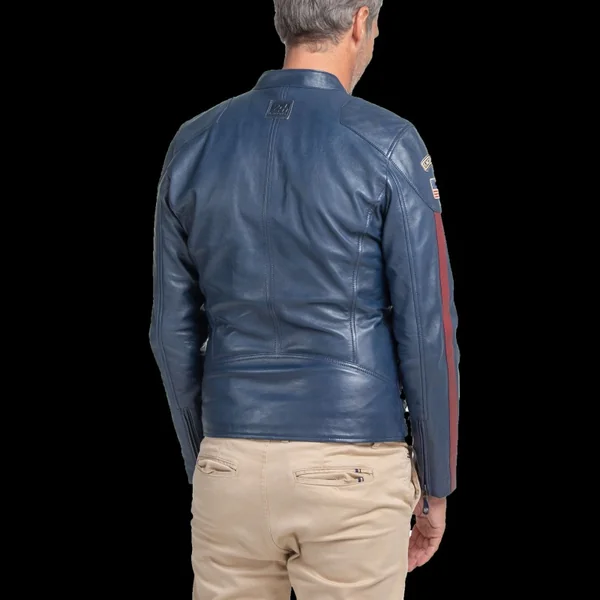 Veste Cuir Steve McQueen 24H Du Mans Scott Bleu - Homme