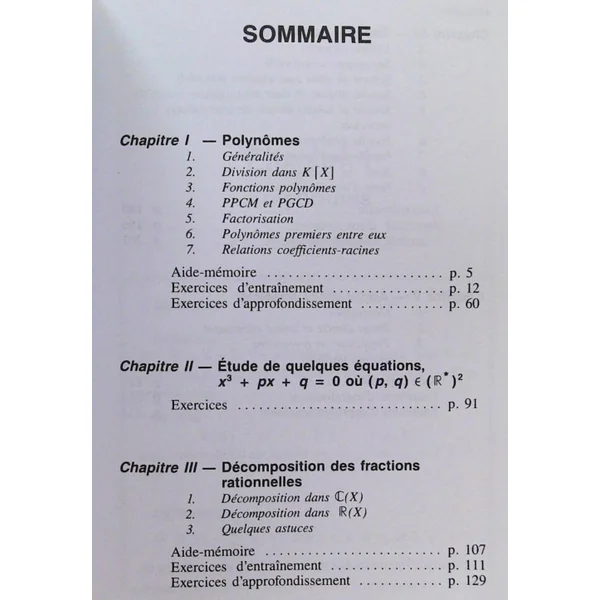 Éléments d'algèbre- 137 Exercices Corrigés, Aide-Mémoire